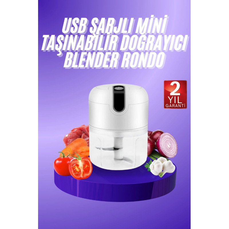 Rondo Doğrayıcı 250 ML Taşınabilir USB Şarjlı Pratik El Rondo Blender