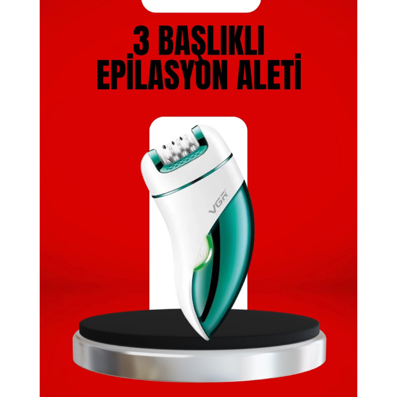 3 ü 1 Arada Epilatör Su Geçirmez Metal Başlıklı LED Işıklı 90 Dakika Şarjlı