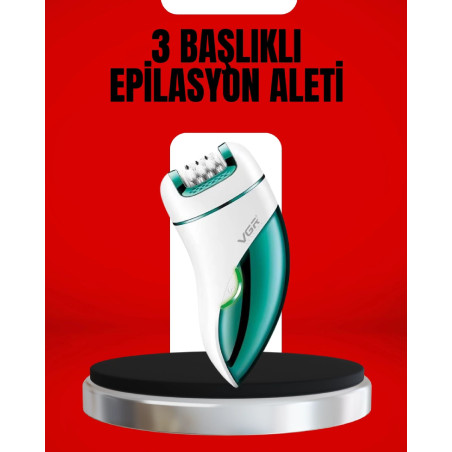 3 ü 1 Arada Epilatör Su Geçirmez Metal Başlıklı LED Işıklı 90 Dakika Şarjlı