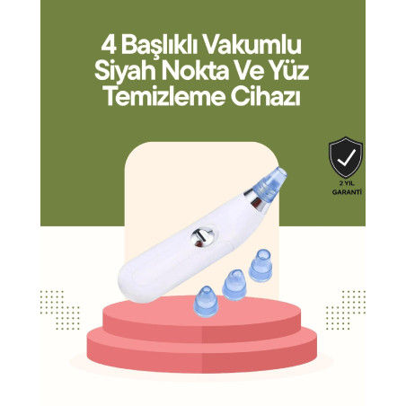 USB Destekli 4 Başlıklı Siyah Nokta Vakum Cihazı  Gözenek Temizleyici ve Cilt Yenileyici Bakım Aleti