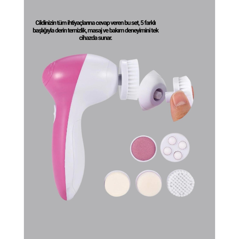 5 Başlıklı Yüz Masaj Aleti  Cilt Temizleme, Peeling, Siyah Nokta ve Gözenek Bakımı