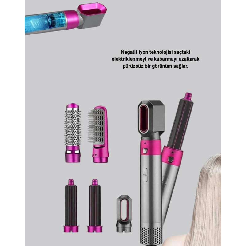 5 i 1 Arada Saç Şekillendirme Seti Negatif İyon Teknolojili ve Hızlı Kurutmalı